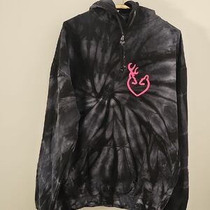 Black Tie-Dye Hoodie with Pink Logo. Real Tree BROWNING XL